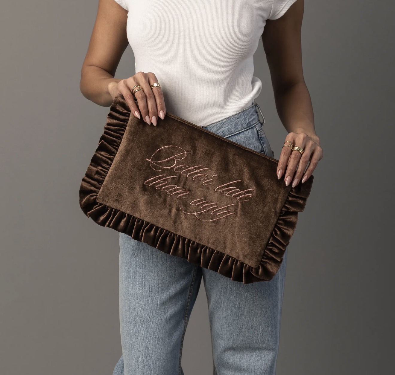 Better Late Than Ugly velvet pouch, alternate view